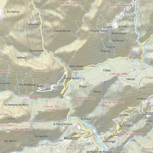 Plan cartographique de Confluence vallon de Pierlas