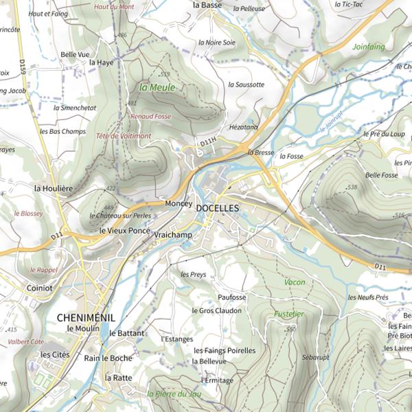Plan cartographique de Docelles-Tendon-Deycimont