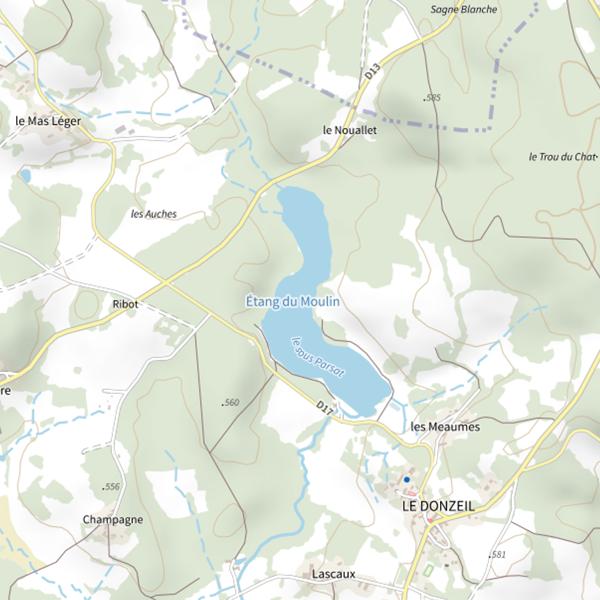 Plan cartographique de Donzeil Étang du Moulin