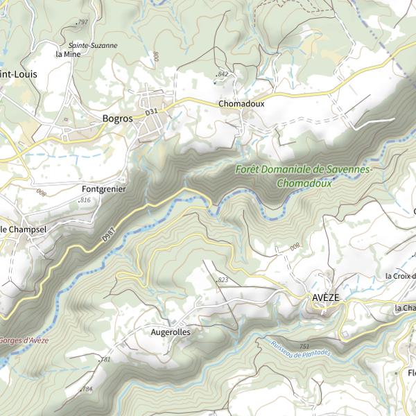 Plan cartographique de Dordogne - Gorges d'Avèze