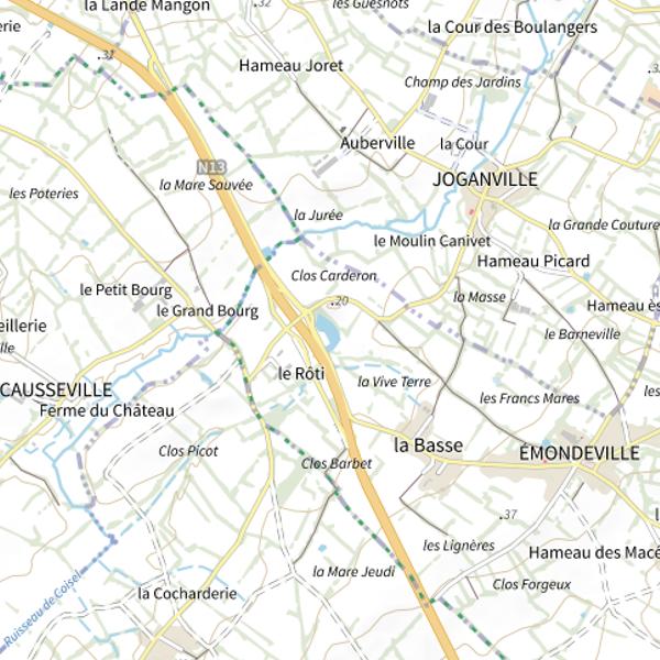 Plan cartographique de Emondeville Étang d'Emondeville
