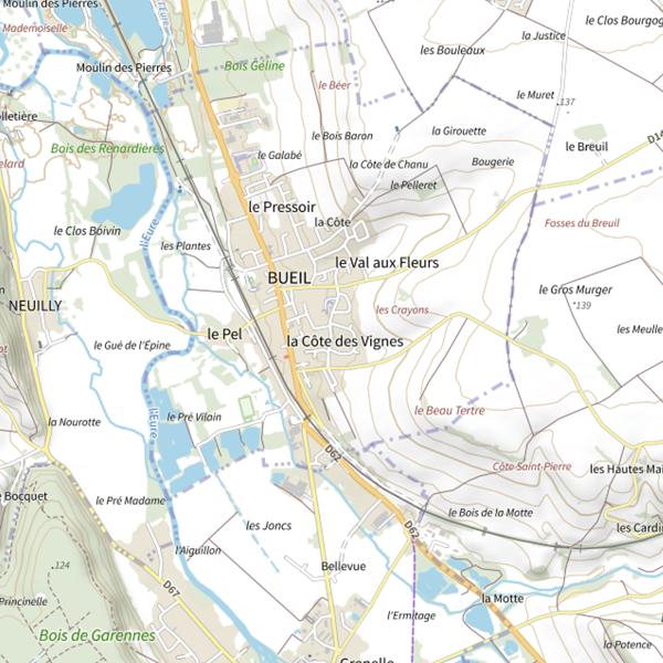 Plan cartographique de Étang communal de Bueil