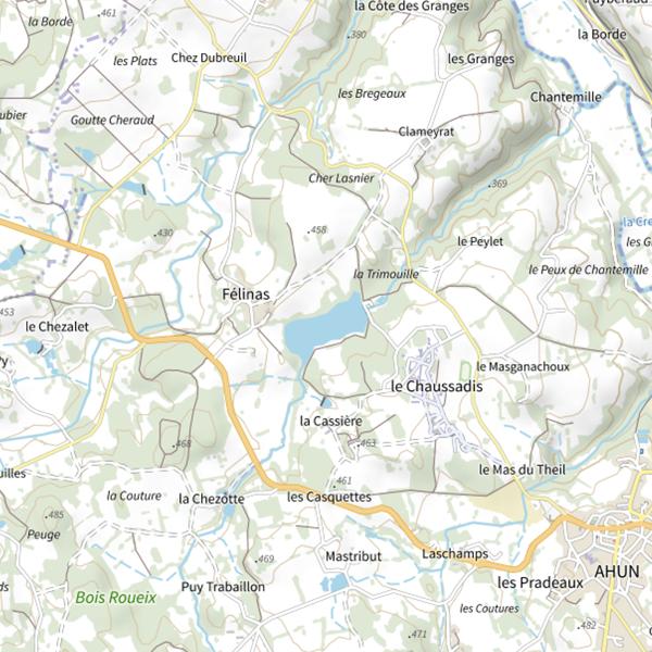 Plan cartographique de Étang d'Ahun