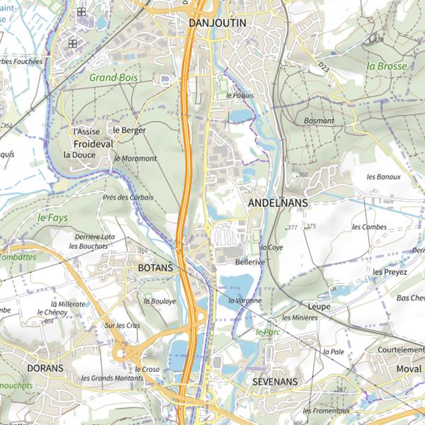 Plan cartographique de Étang d'Andelnans