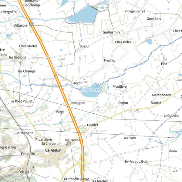 Plan cartographique de Étang d'Arçon (Changy)