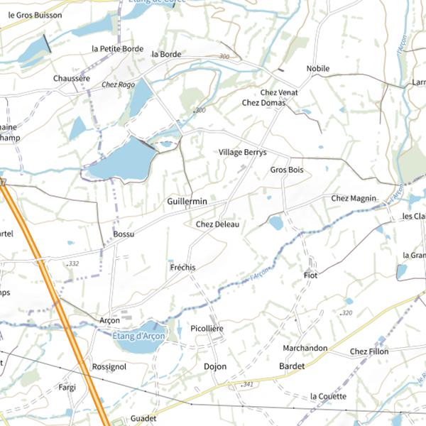 Plan cartographique de Étang d'Arçon (Vivans)