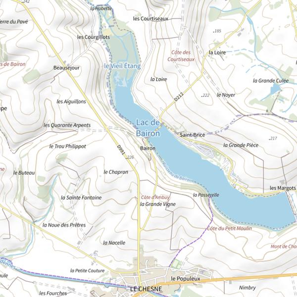 Plan cartographique de Étang de Bairon