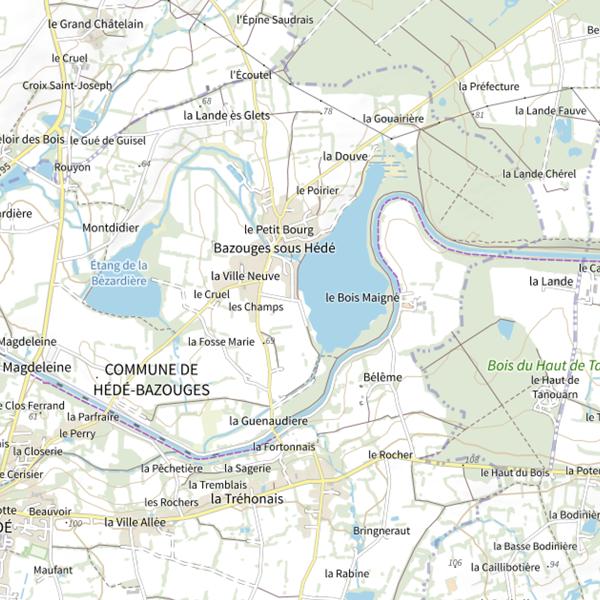 Plan cartographique de Étang de Bazouges