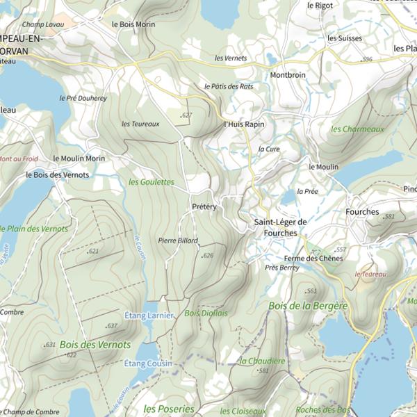 Plan cartographique de Étang de Champeau en Morvan