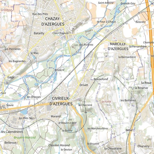 Plan cartographique de Étang de Chazay