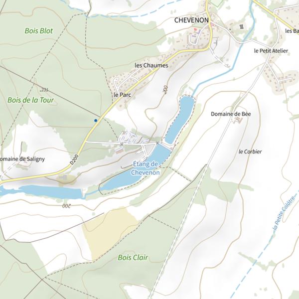 Plan cartographique de Étang de Chevenon, Zébull parc - Parcours labellisé pêche Famille