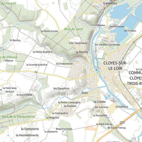 Plan cartographique de Étang de Cloyes sur le Loir