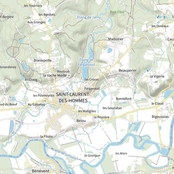 Plan cartographique de Étang de Farganaud