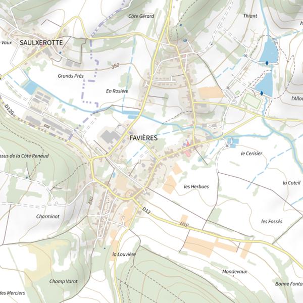 Plan cartographique de Étang de Favieres