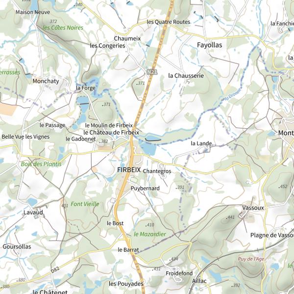 Plan cartographique de Étang de Firbeix
