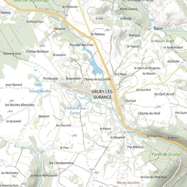 Plan cartographique de Étang de Gruey