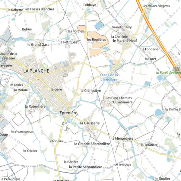 Plan cartographique de Étang de la Clérissière