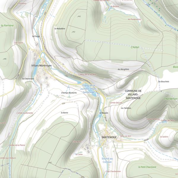 Plan cartographique de Étang de la Juchère Villars-Santenoge