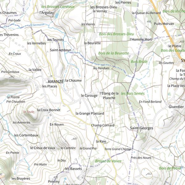 Plan cartographique de Étang de la Planche (Amanzé)