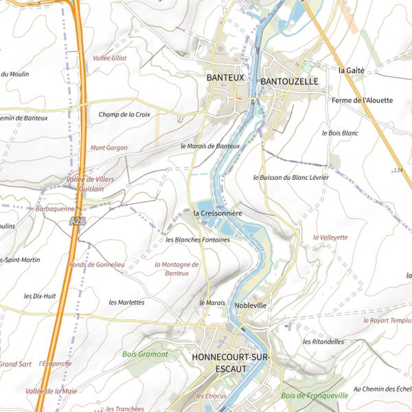 Plan cartographique de Étang de la prairie de Fontaine-Liveau (Banteux)