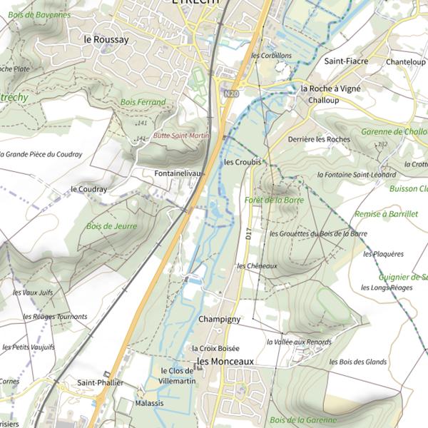 Plan cartographique de Étang de la Prairie de Fontaine-Liveau (Étréchy)