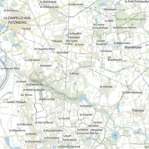 Plan cartographique de Étang de Launay (Québriac)