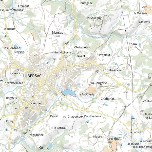 Plan cartographique de Étang de Lubersac