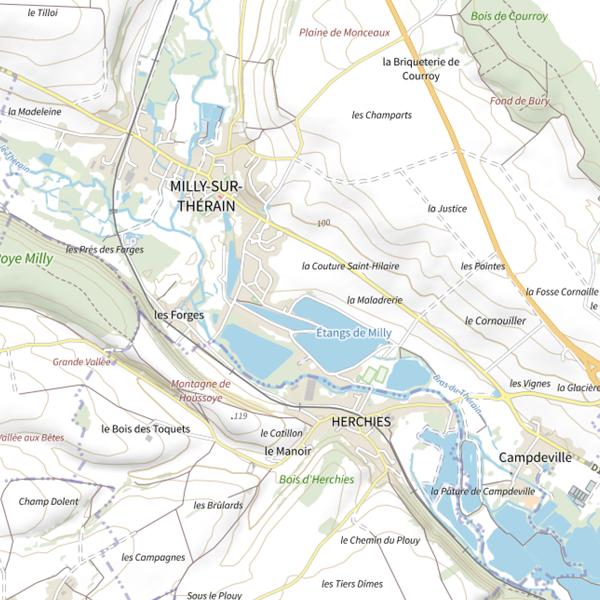 Plan cartographique de Étang de Milly