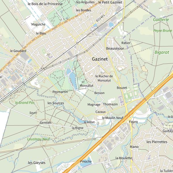 Plan cartographique de Étang de Monsalut