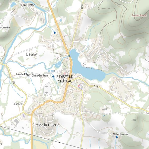 Plan cartographique de Étang de Peyrat le Chateau