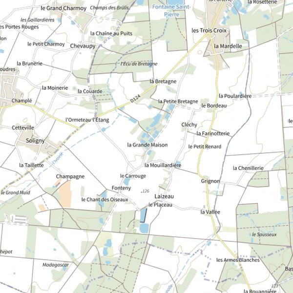 Plan cartographique de Étang de Trainou