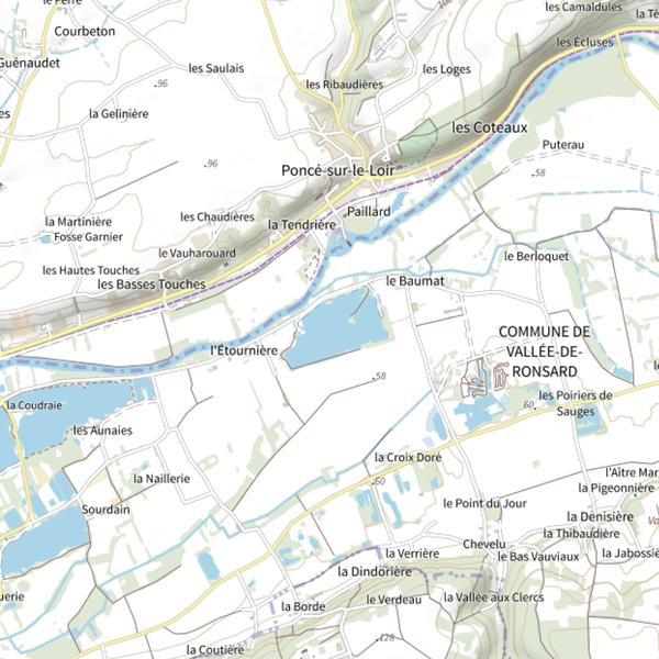 Plan cartographique de Étang de Tréhet (Vallée-de-Ronsard)