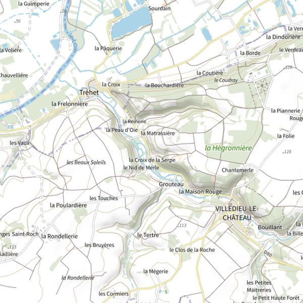 Plan cartographique de Étang de Tréhet (Villedieu-le-Château)