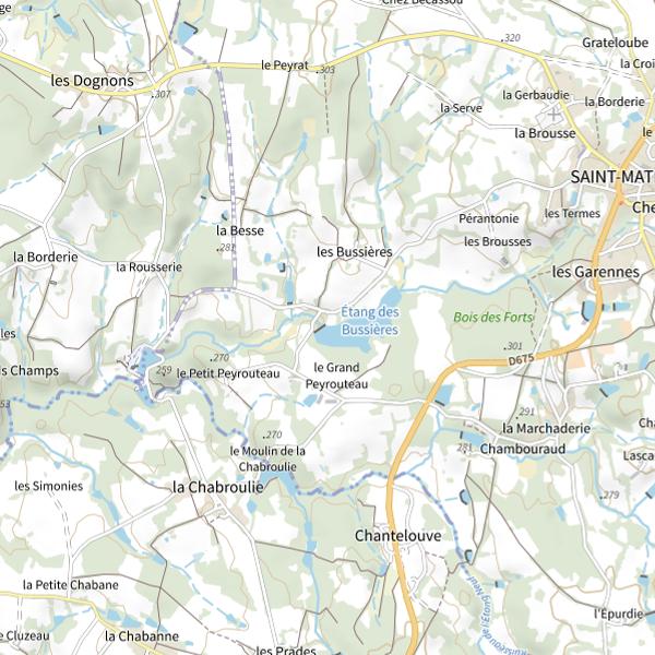 Plan cartographique de Étang des Bussières (Saint-Mathieu)