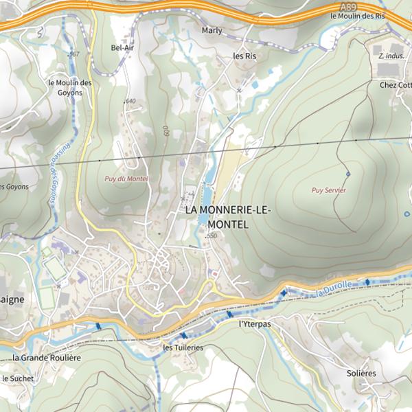 Plan cartographique de Étang des Planchettes (La Monnerie-le-Montel)