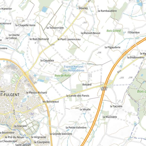 Plan cartographique de Étang des Renaudières, Espace Naturel Sensible, St Fulgent