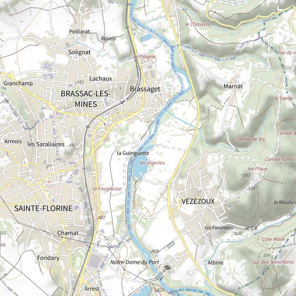 Plan cartographique de Étang des Vigeries à Vezezoux
