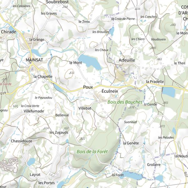 Plan cartographique de Étang du Bourg (Mainsat)