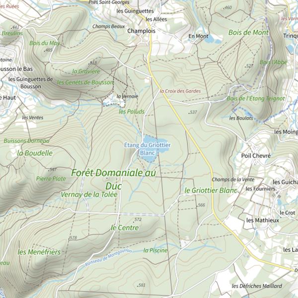 Plan cartographique de Étang du Griottier Blanc