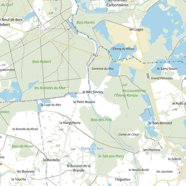 Plan cartographique de Étang du Mez Savary