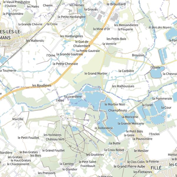 Plan cartographique de Étang du Mortier Noir (Fillé)