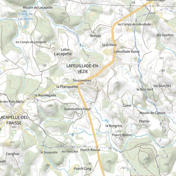 Plan cartographique de Étang du Moulin (Lafeuillade-en-Vézie)
