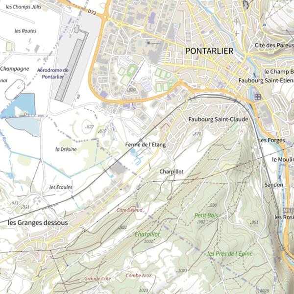 Plan cartographique de Étang du Pont Rouge (Pontarlier)