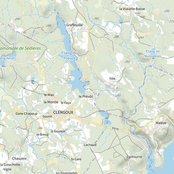 Plan cartographique de Étang du Prévôt (Champagnac-la-Noaille)