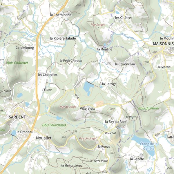 Plan cartographique de Étang la Jarrige (Sardent)