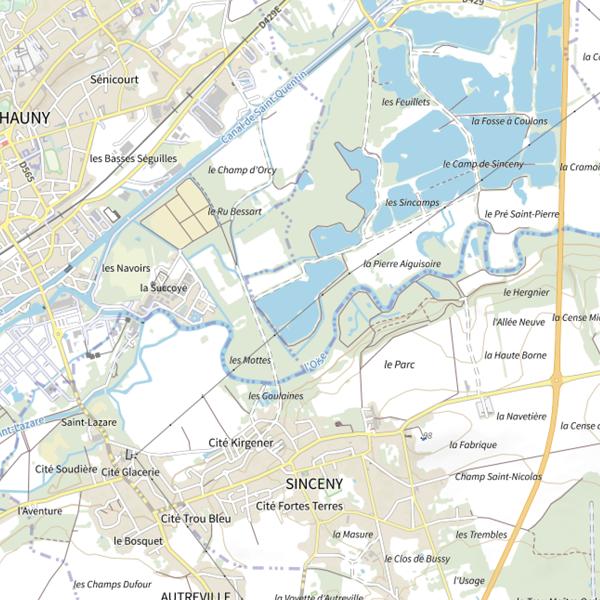 Plan cartographique de Étang Monplaisir (Viry-Noureuil)