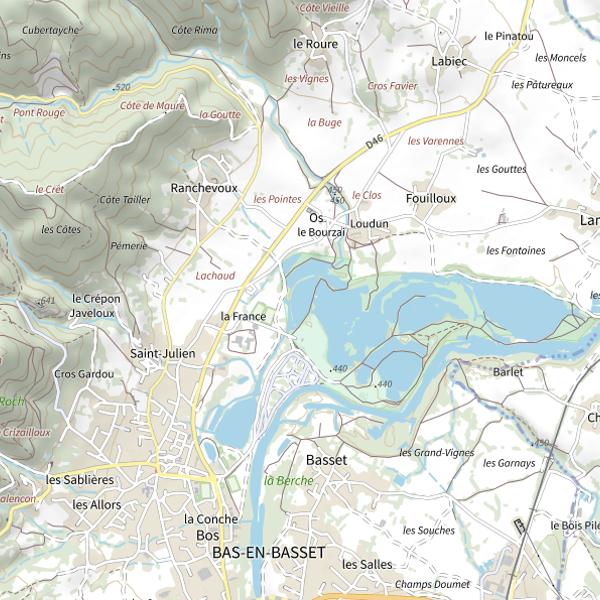 Plan cartographique de Étang Rose à Bas en Basset