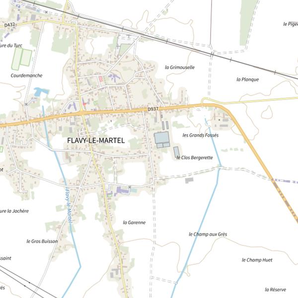 Plan cartographique de Étangs communaux de Flavy le Martel