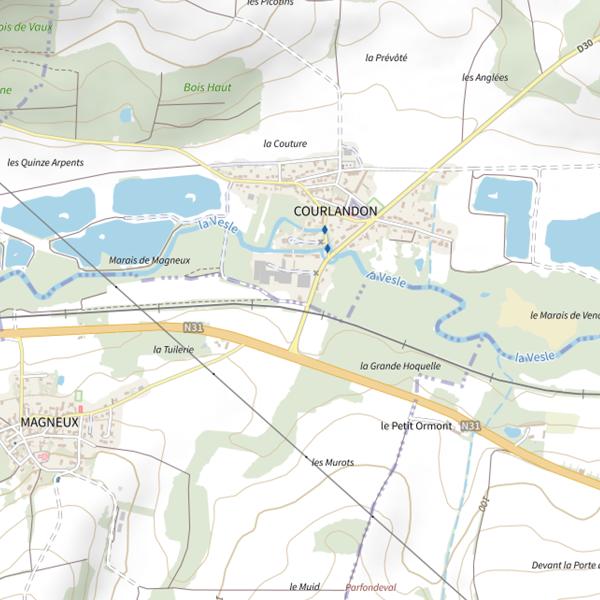Plan cartographique de Étangs de Courlandon