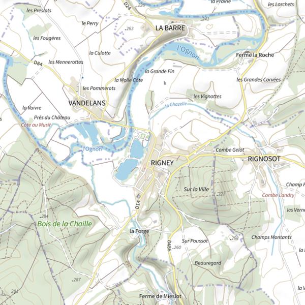 Plan cartographique de Étangs de Rigney